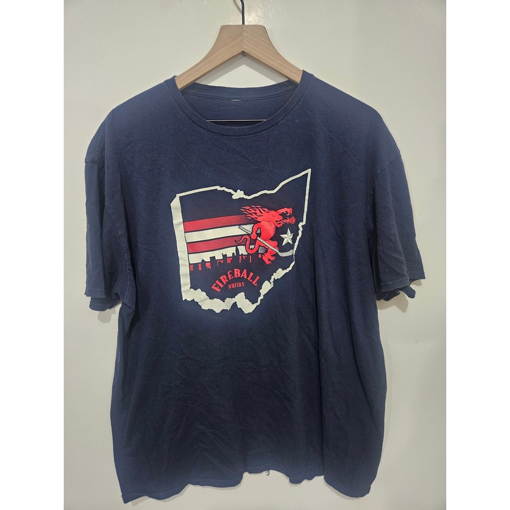 Fireball Whisky Ohio State Graphic T-Shirt Navy Blue Mens XL Short Sleeve Tee